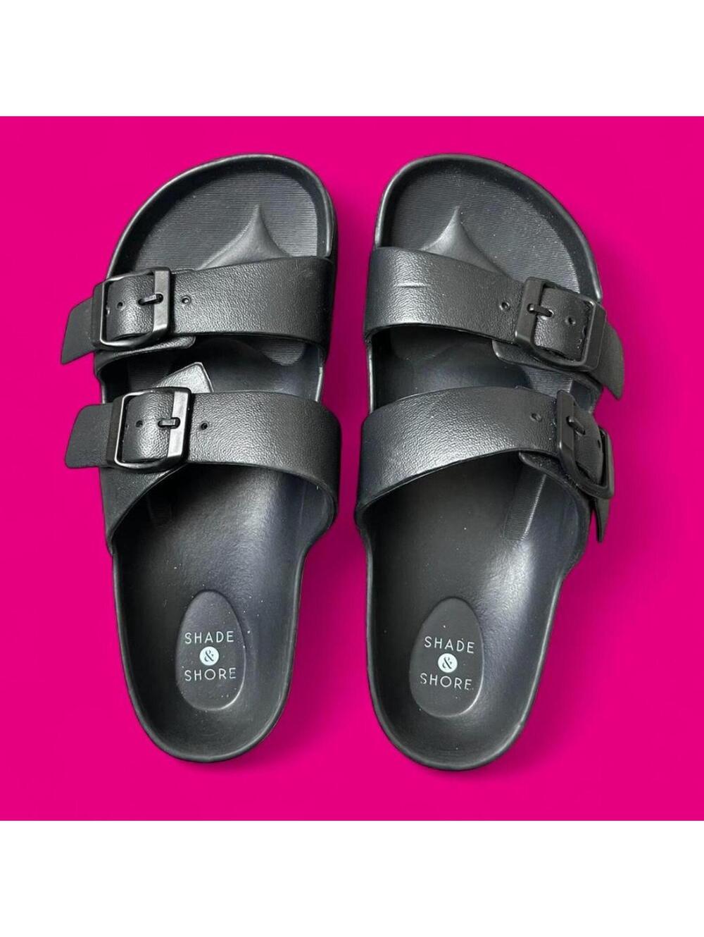 Shade & Shore Black double buckle slides
